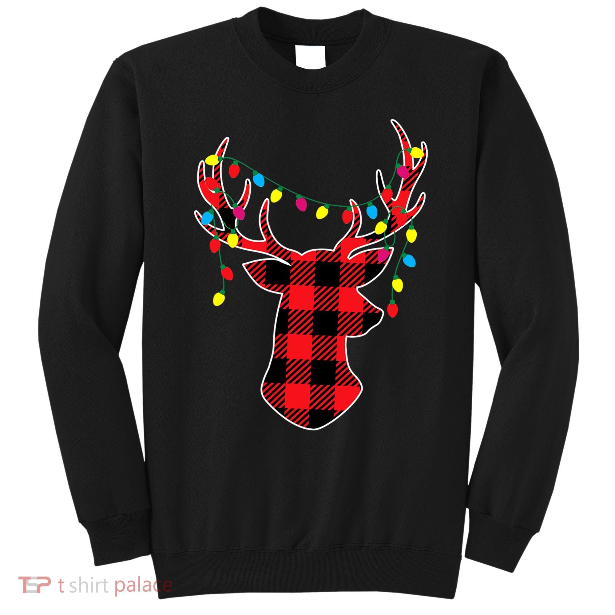 Classic Red & Black Christmas Buffalo Plaid Deer Sweatshirt