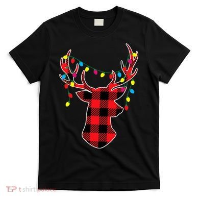 Classic Red & Black Christmas Buffalo Plaid Deer T-Shirt