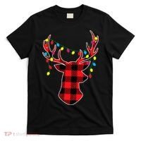 Classic Red & Black Christmas Buffalo Plaid Deer T-Shirt thumb 0