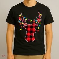 Classic Red & Black Christmas Buffalo Plaid Deer T-Shirt thumb 3