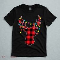 Classic Red & Black Christmas Buffalo Plaid Deer T-Shirt thumb 5