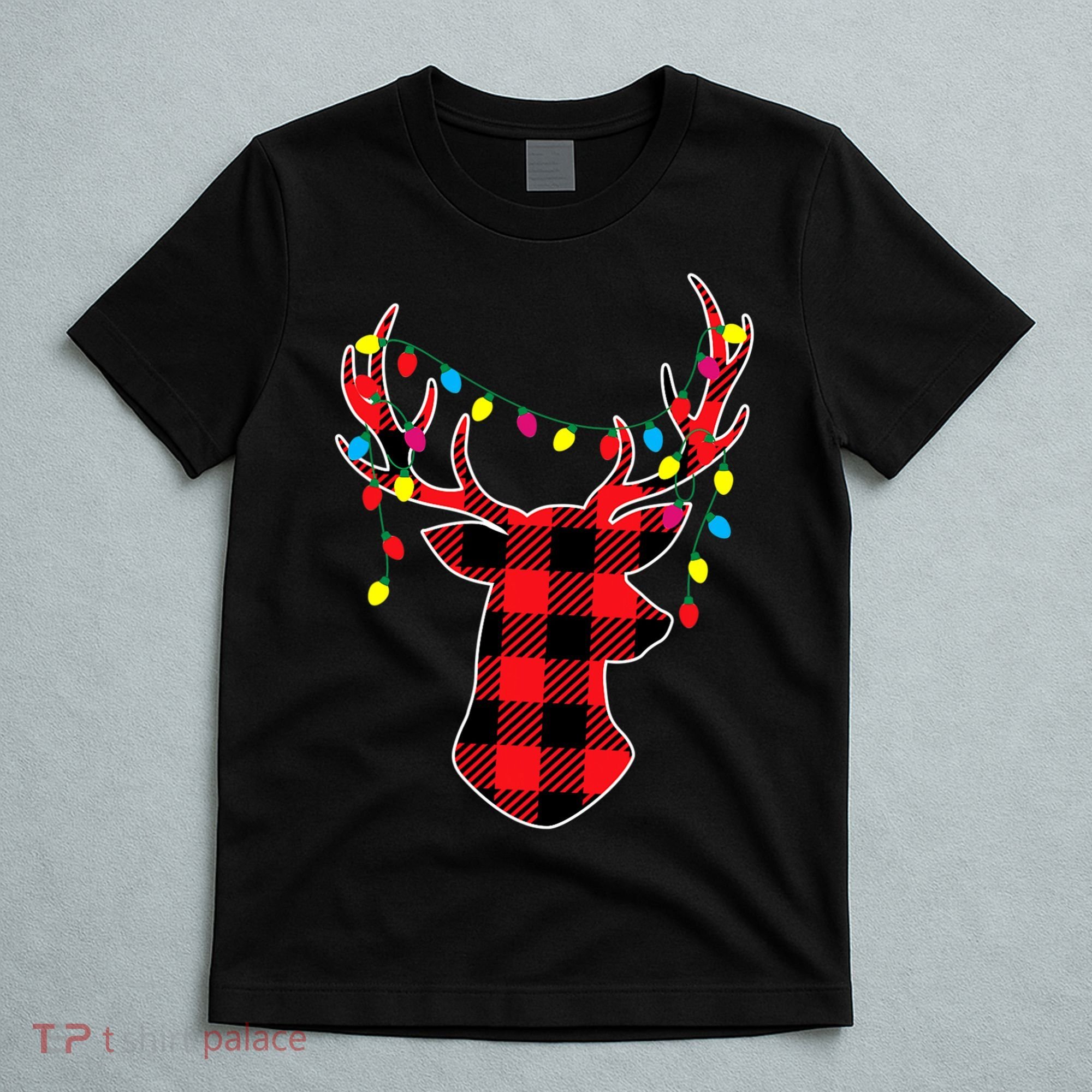Classic Red & Black Christmas Buffalo Plaid Deer T-Shirt