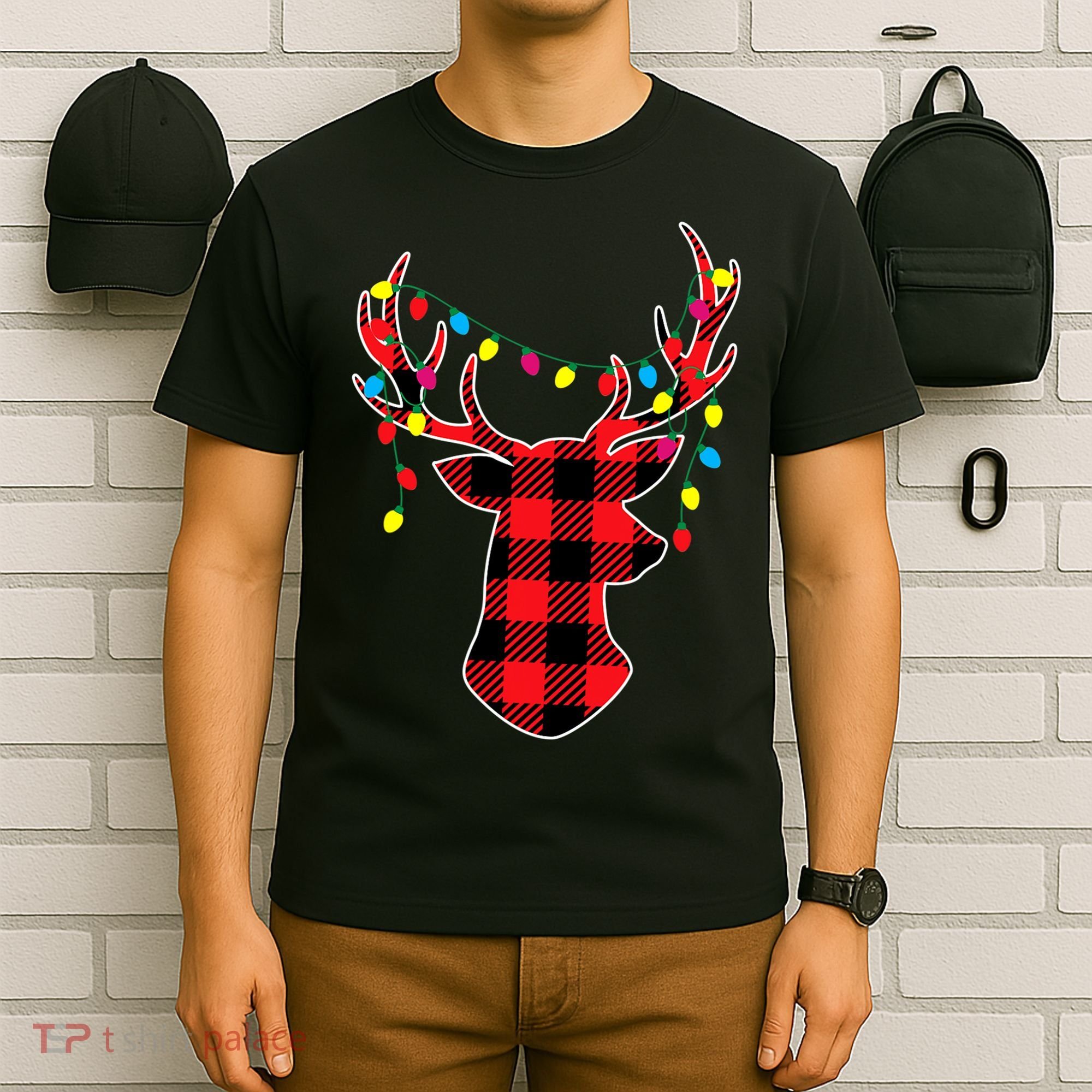 Classic Red & Black Christmas Buffalo Plaid Deer T-Shirt