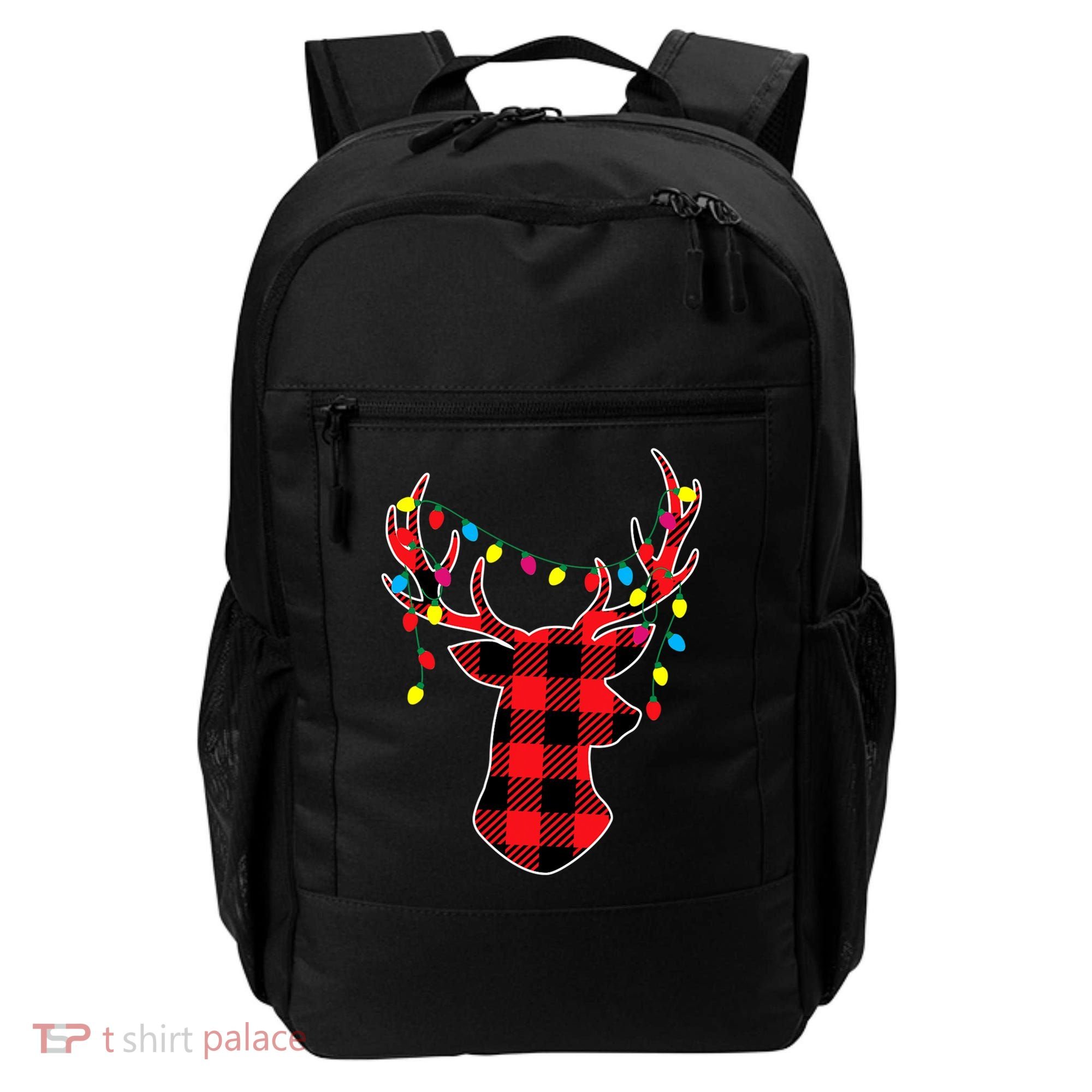 Classic Red & Black Christmas Buffalo Plaid Deer Backpack