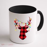 Classic Red & Black Christmas Buffalo Plaid Deer Coffee Mug thumb 1