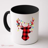 Classic Red & Black Christmas Buffalo Plaid Deer Coffee Mug thumb 0