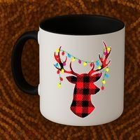 Classic Red & Black Christmas Buffalo Plaid Deer Coffee Mug thumb 2