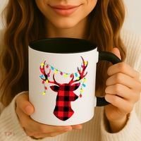 Classic Red & Black Christmas Buffalo Plaid Deer Coffee Mug thumb 3