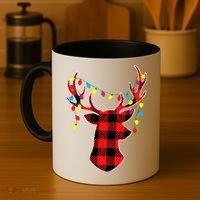 Classic Red & Black Christmas Buffalo Plaid Deer Coffee Mug thumb 4
