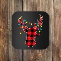 Classic Red & Black Christmas Buffalo Plaid Deer Coaster thumb 0