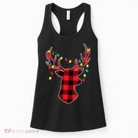 Classic Red & Black Christmas Buffalo Plaid Deer Women's Tank Top thumb 0