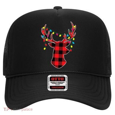 Classic Red & Black Christmas Buffalo Plaid Deer Hat