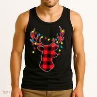 Classic Red & Black Christmas Buffalo Plaid Deer Tank Top thumb 3