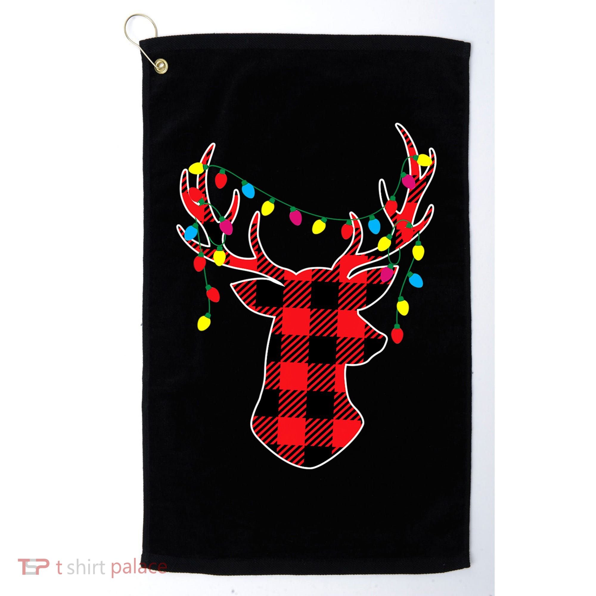 Classic Red & Black Christmas Buffalo Plaid Deer Golf Towel