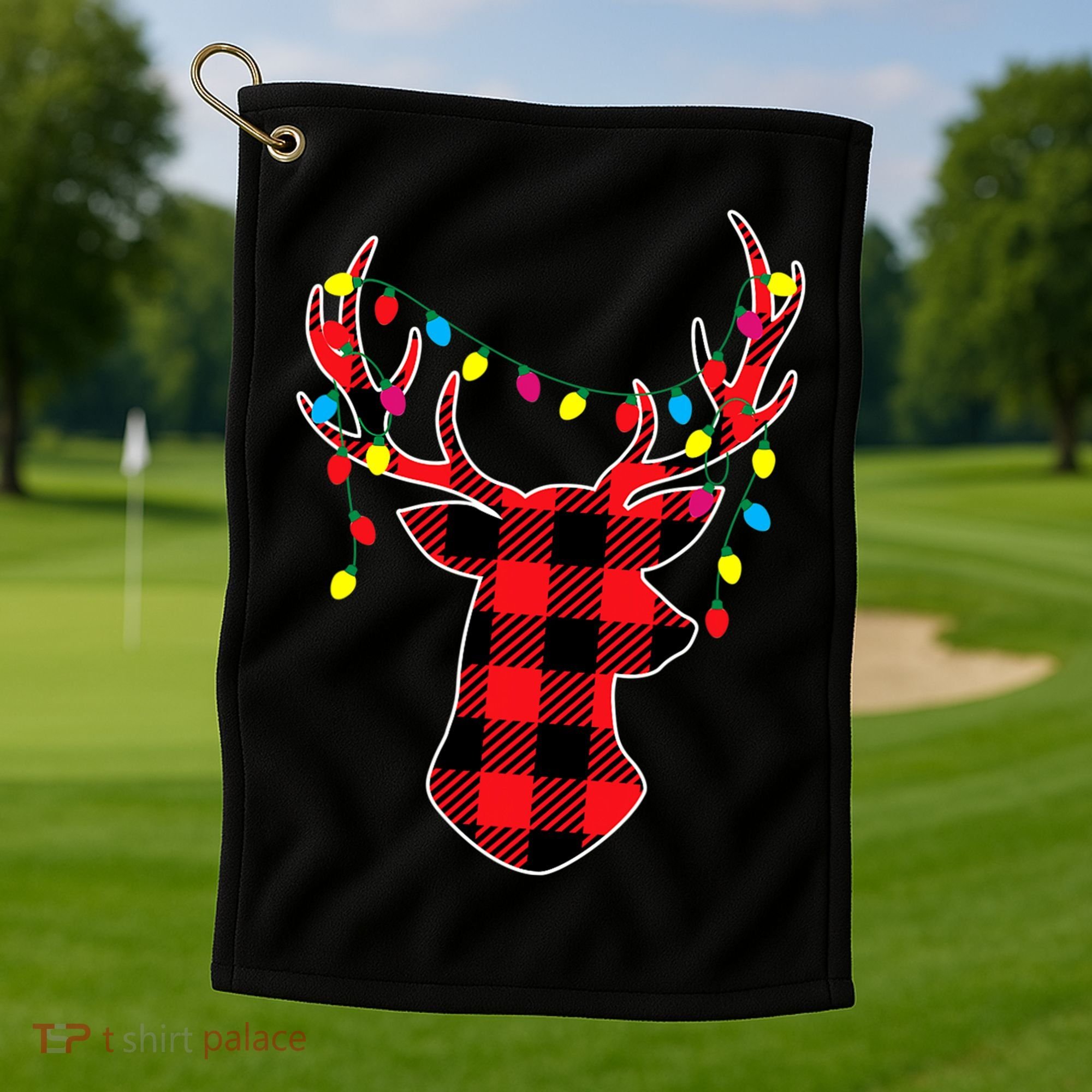 Classic Red & Black Christmas Buffalo Plaid Deer Golf Towel