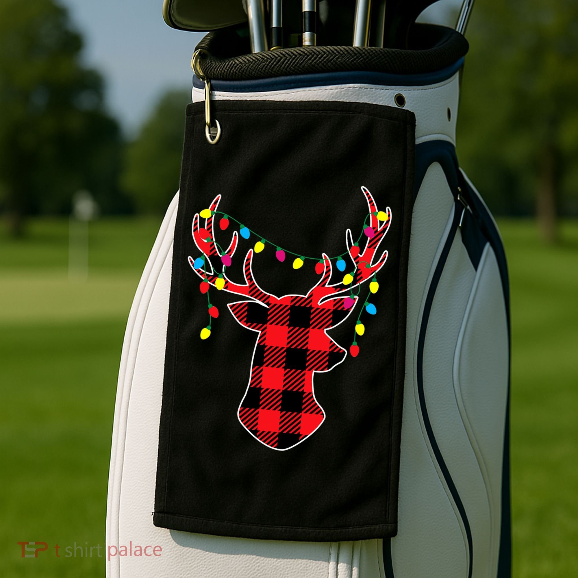 Classic Red & Black Christmas Buffalo Plaid Deer Golf Towel
