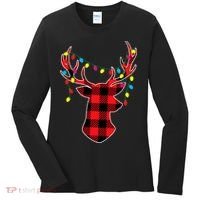 Classic Red & Black Christmas Buffalo Plaid Deer Women's Long Sleeve Shirt thumb 0
