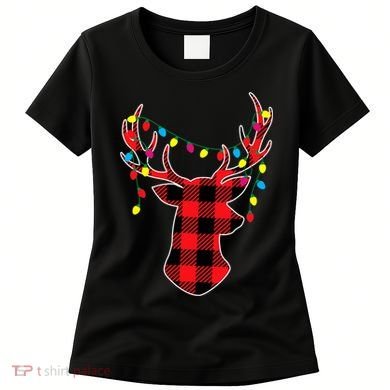Classic Red & Black Christmas Buffalo Plaid Deer Women's T-Shirt