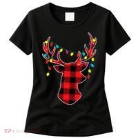Classic Red & Black Christmas Buffalo Plaid Deer Women's T-Shirt thumb 0