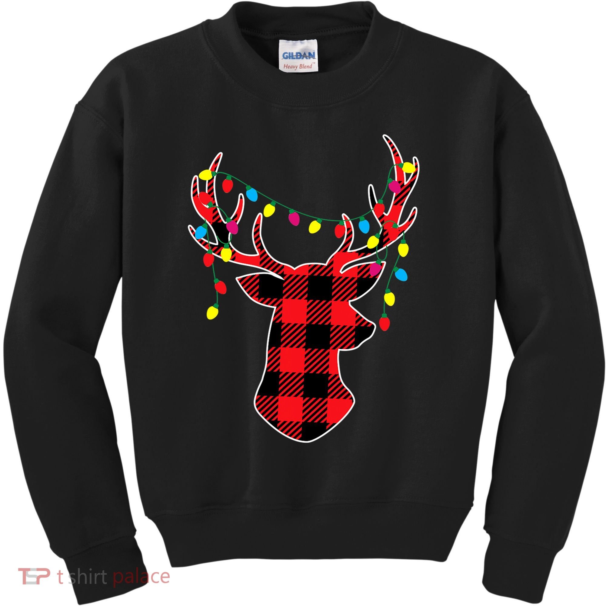 Classic Red & Black Christmas Buffalo Plaid Deer Kids Sweatshirt