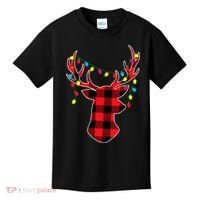Classic Red & Black Christmas Buffalo Plaid Deer Kids T-Shirt thumb 0