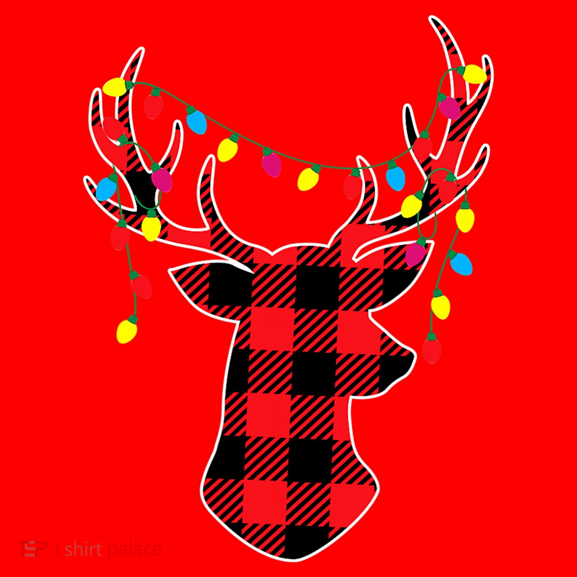 Classic Red & Black Christmas Buffalo Plaid Deer Santa Hat