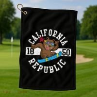 California Republic Bear Snowboarder Snowboarding Snowboard Cute Gift Golf Towel thumb 1