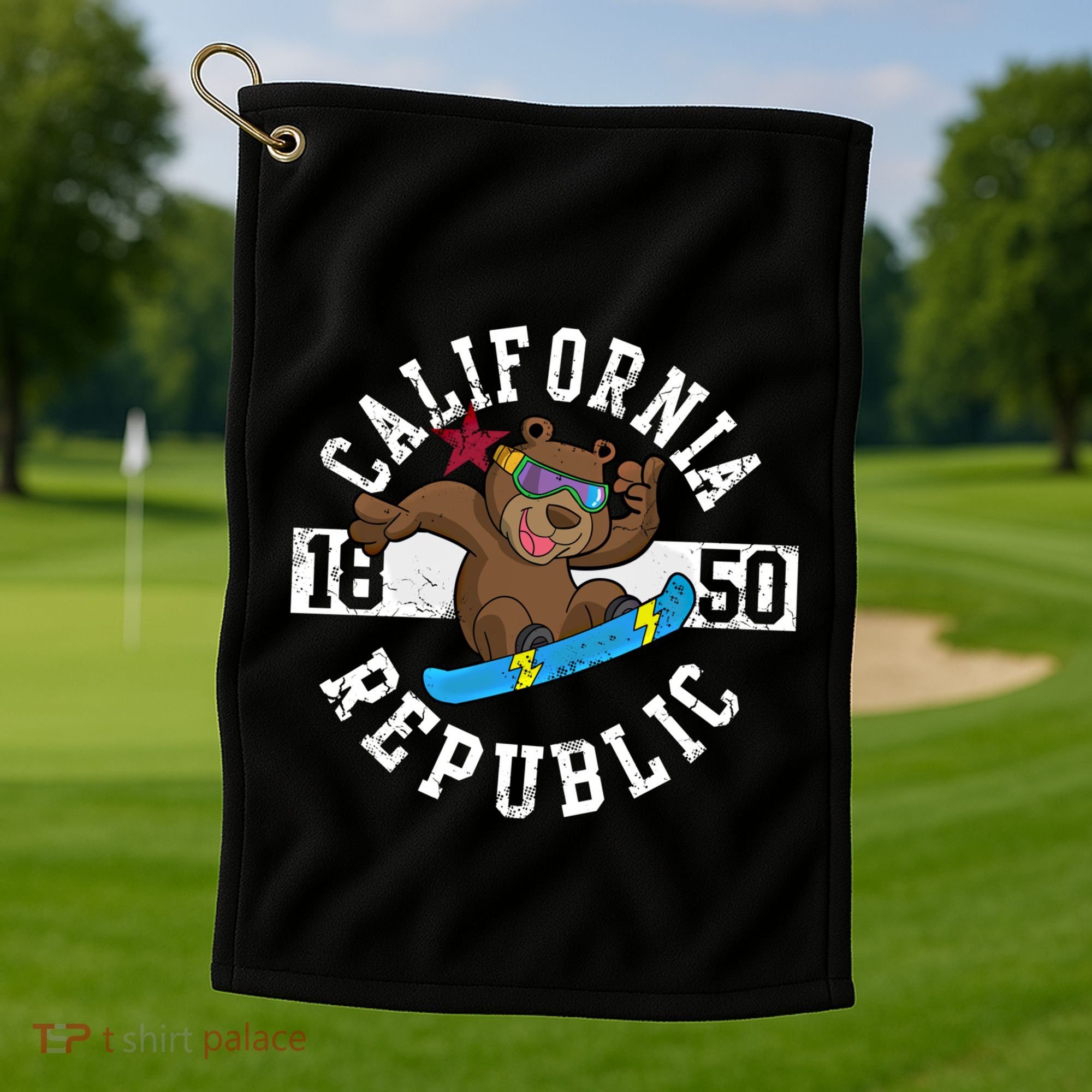 California Republic Bear Snowboarder Snowboarding Snowboard Cute Gift Golf Towel