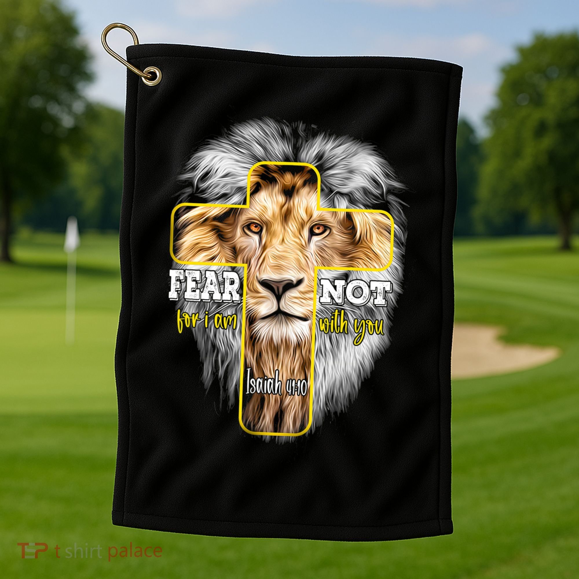 Christian Religious Bible Verse Sayings Lion Fear Scripture Golf Towel