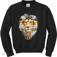 Christian Religious Bible Verse Sayings Lion Fear Scripture Kids Sweatshirt thumb 0
