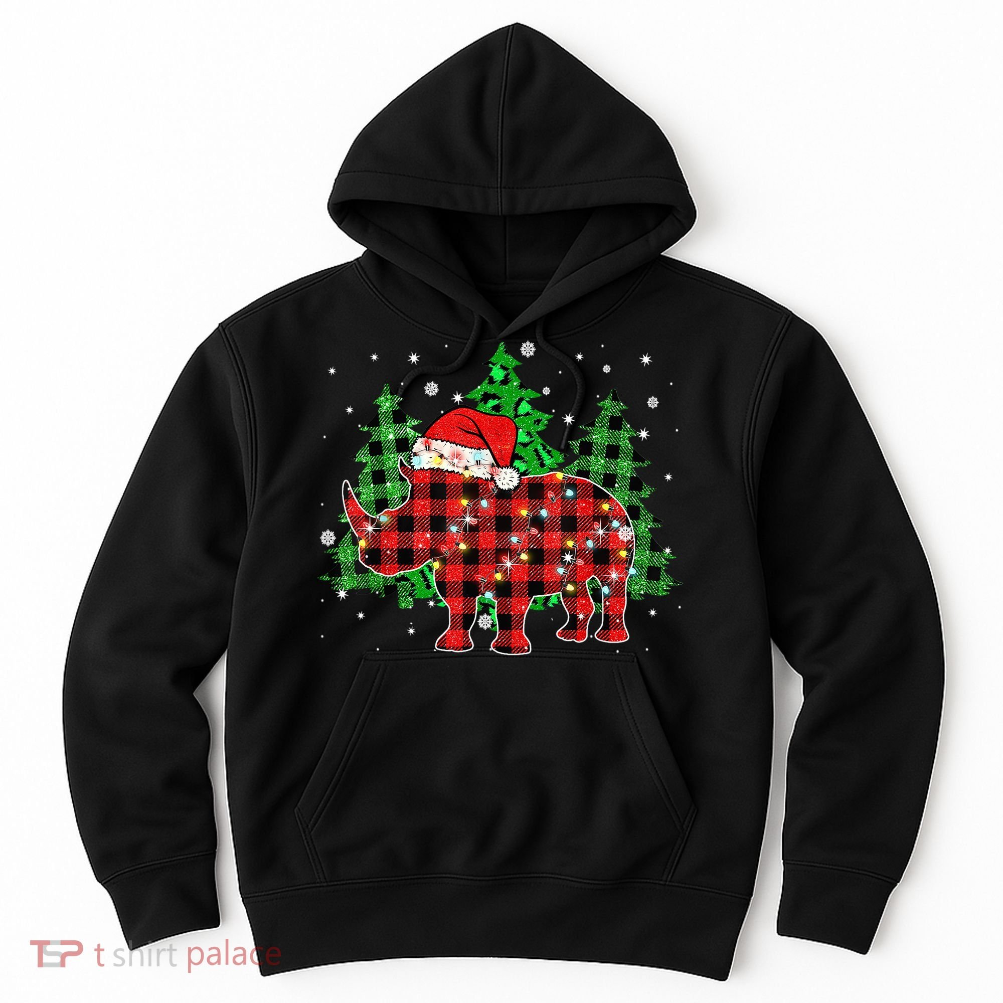 Classic Red & Black Christmas Buffalo Plaid Rhino Pajamas Hoodie