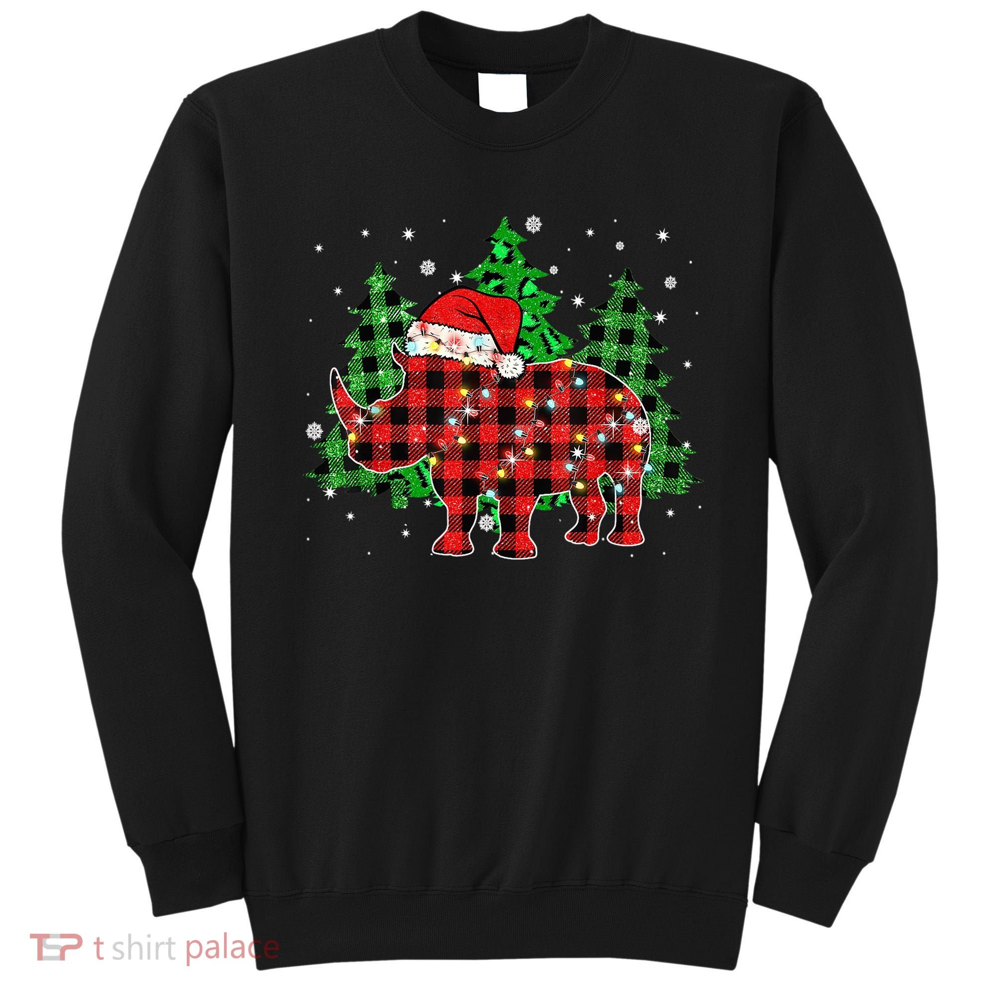 Classic Red & Black Christmas Buffalo Plaid Rhino Pajamas Sweatshirt