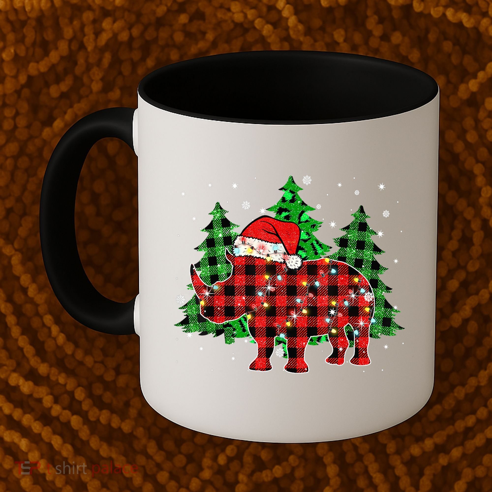 Classic Red & Black Christmas Buffalo Plaid Rhino Pajamas Coffee Mug
