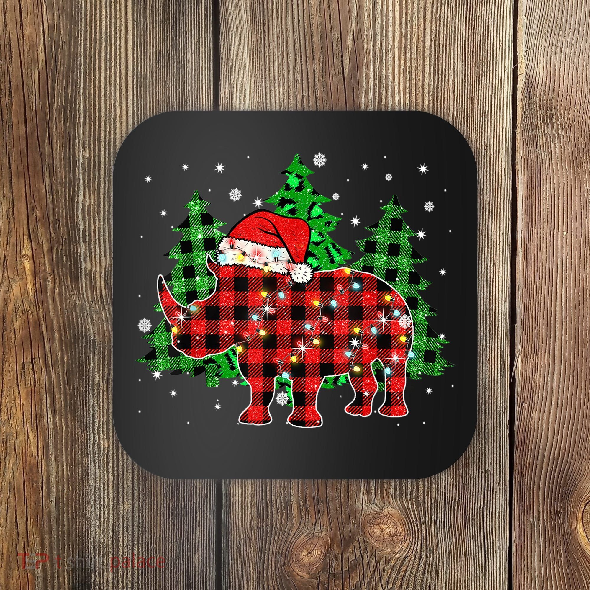Classic Red & Black Christmas Buffalo Plaid Rhino Pajamas Coaster