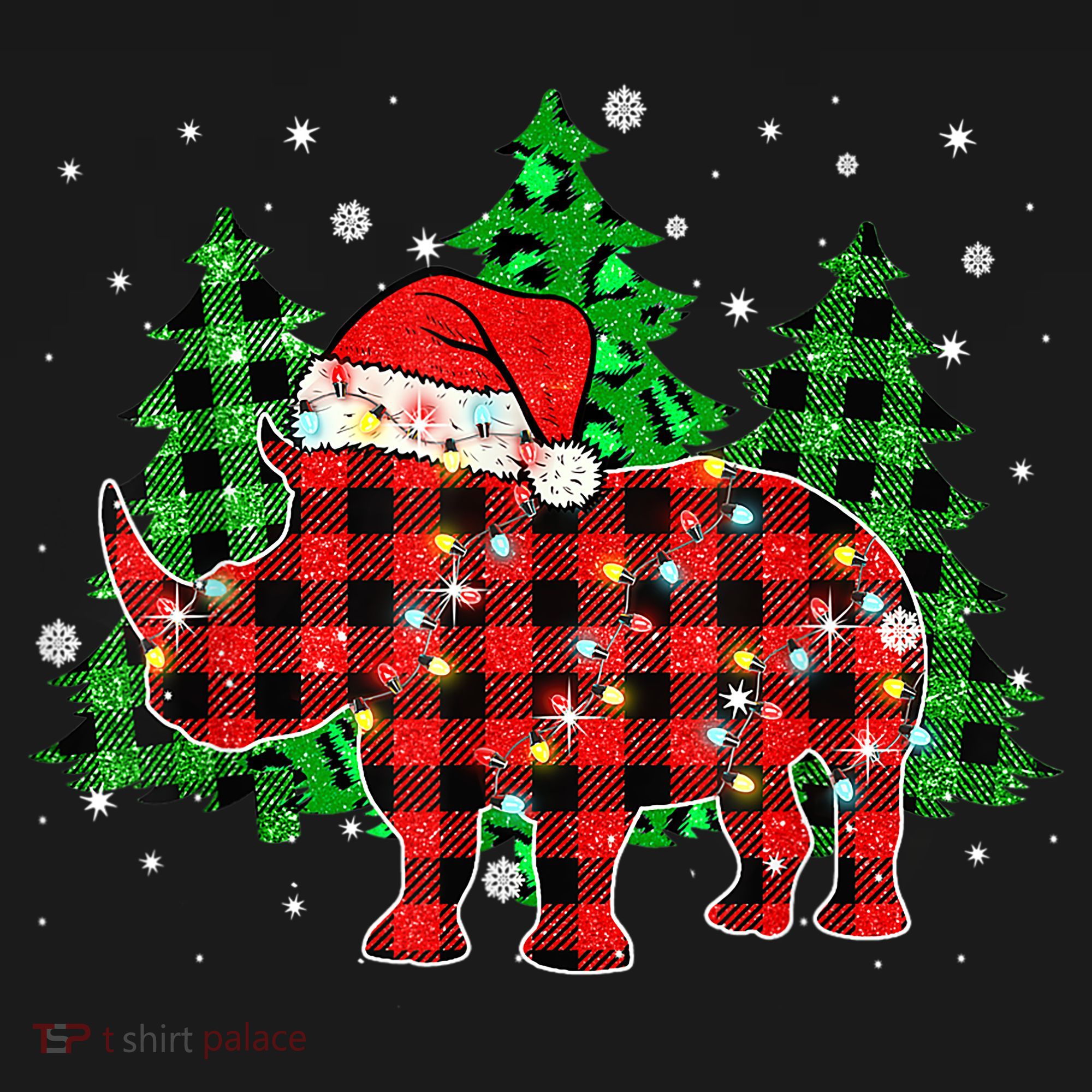 Classic Red & Black Christmas Buffalo Plaid Rhino Pajamas Women's Hoodie