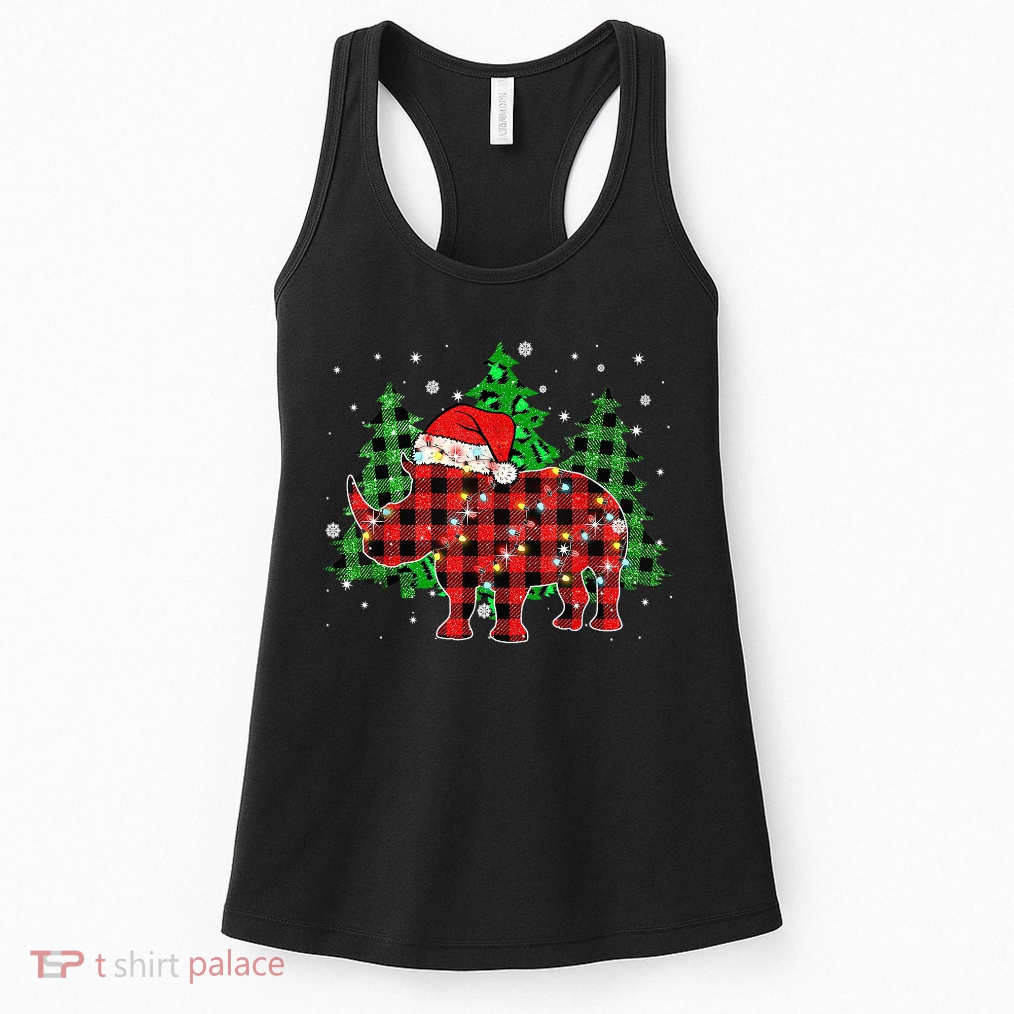 Classic Red & Black Christmas Buffalo Plaid Rhino Pajamas Women's Tank Top