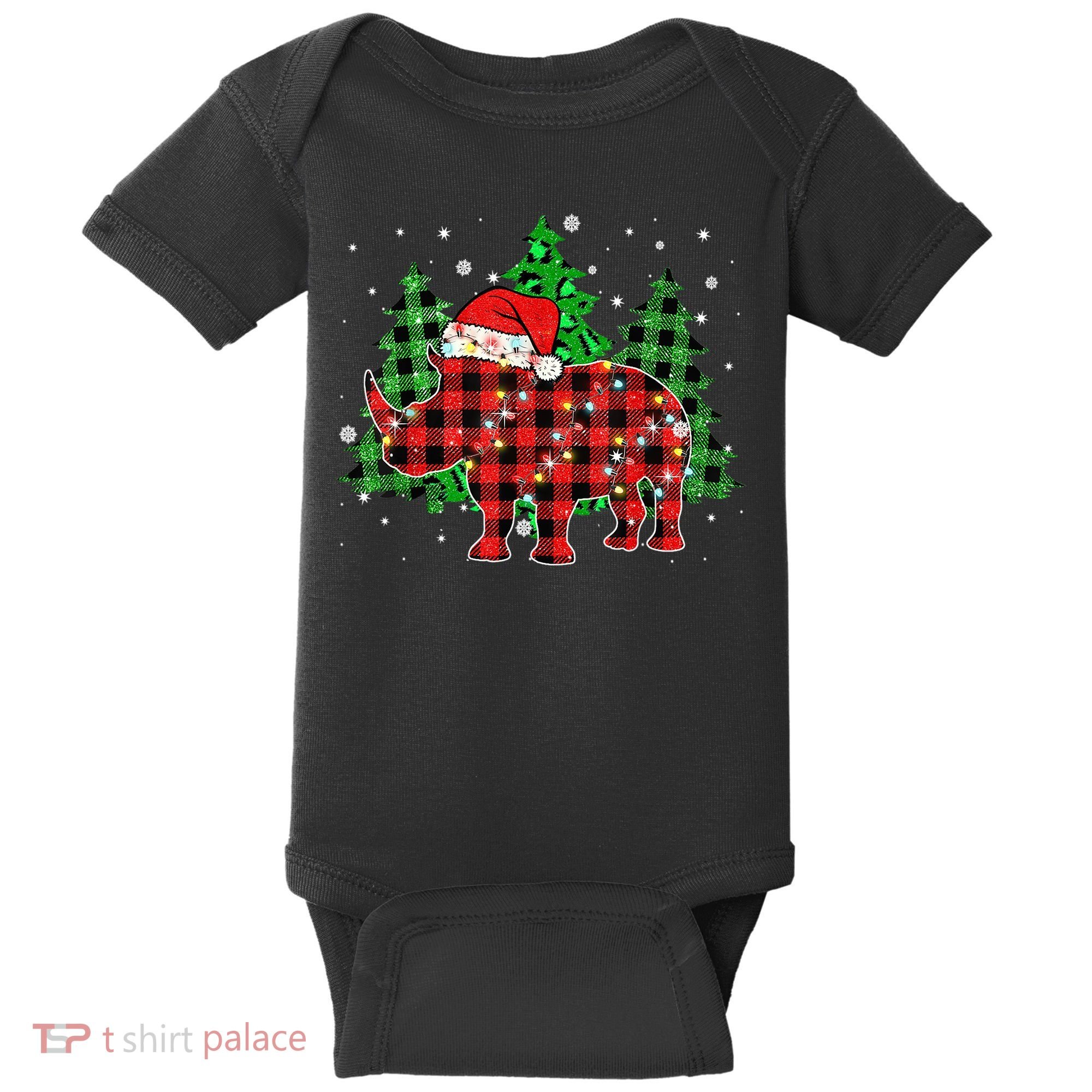 Classic Red & Black Christmas Buffalo Plaid Rhino Pajamas Baby Bodysuit
