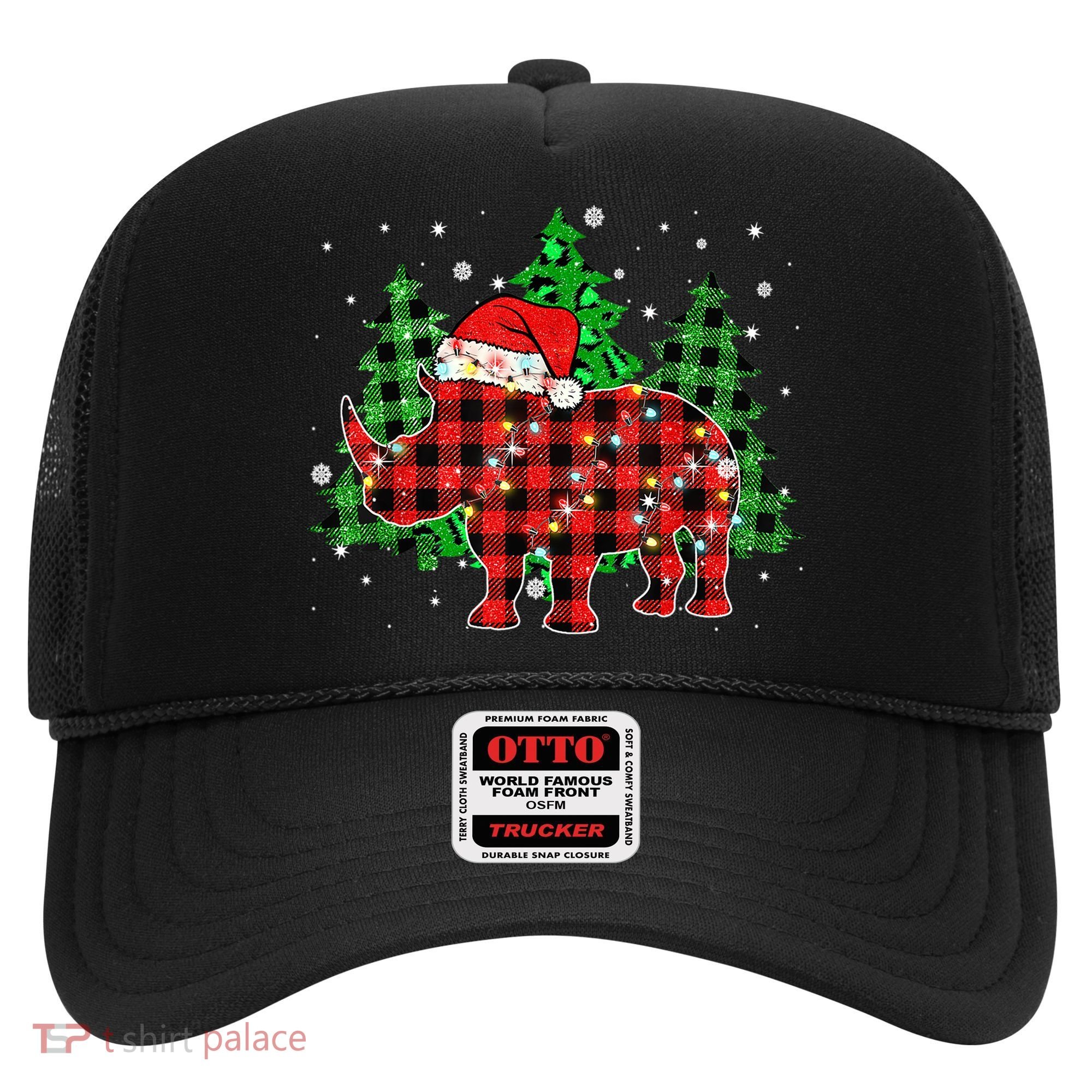 Classic Red & Black Christmas Buffalo Plaid Rhino Pajamas Hat