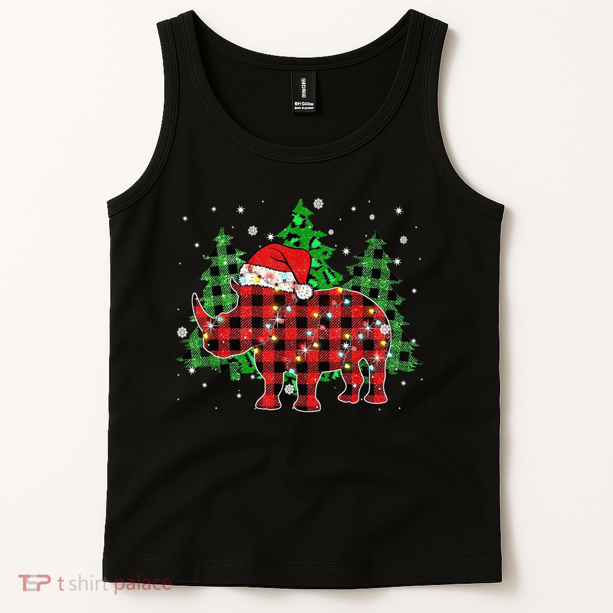 Classic Red & Black Christmas Buffalo Plaid Rhino Pajamas Tank Top