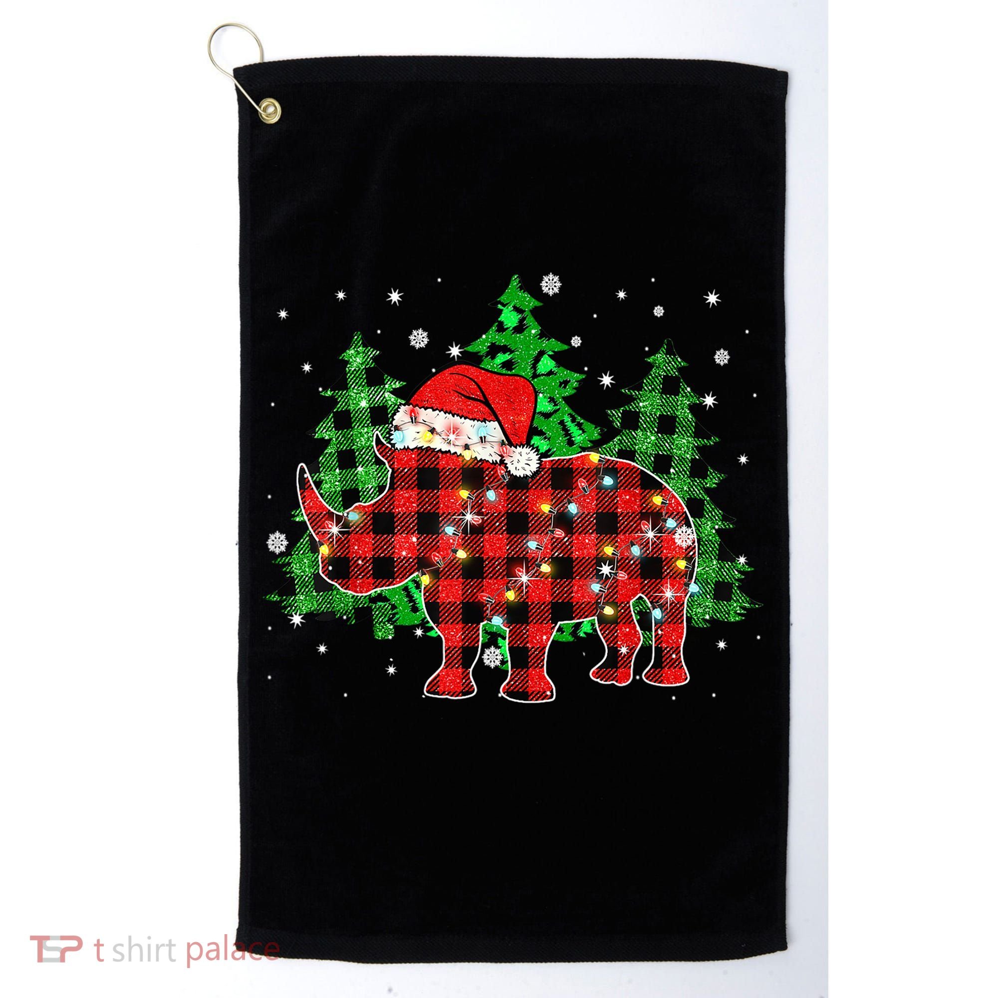 Classic Red & Black Christmas Buffalo Plaid Rhino Pajamas Golf Towel
