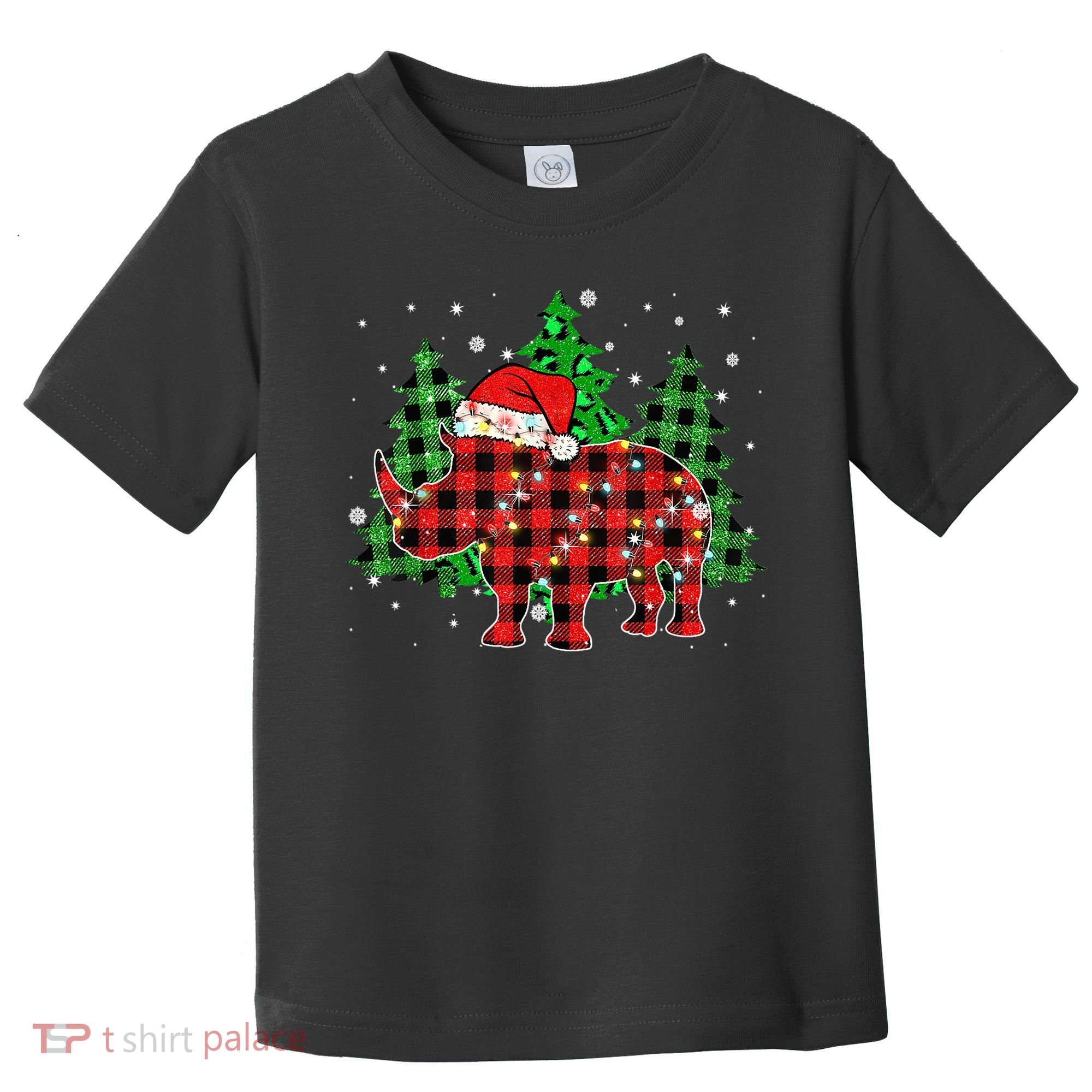 Classic Red & Black Christmas Buffalo Plaid Rhino Pajamas Toddler T-Shirt