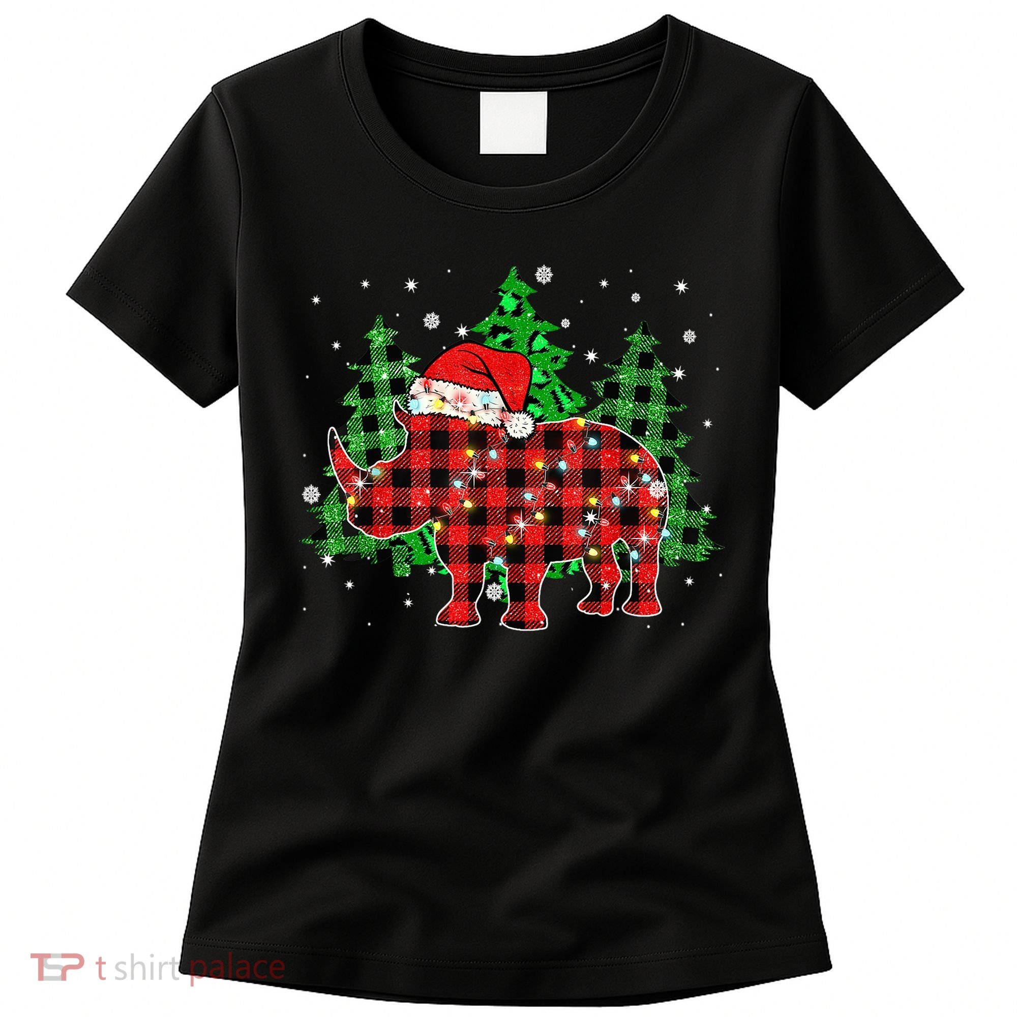 Classic Red & Black Christmas Buffalo Plaid Rhino Pajamas Women's T-Shirt