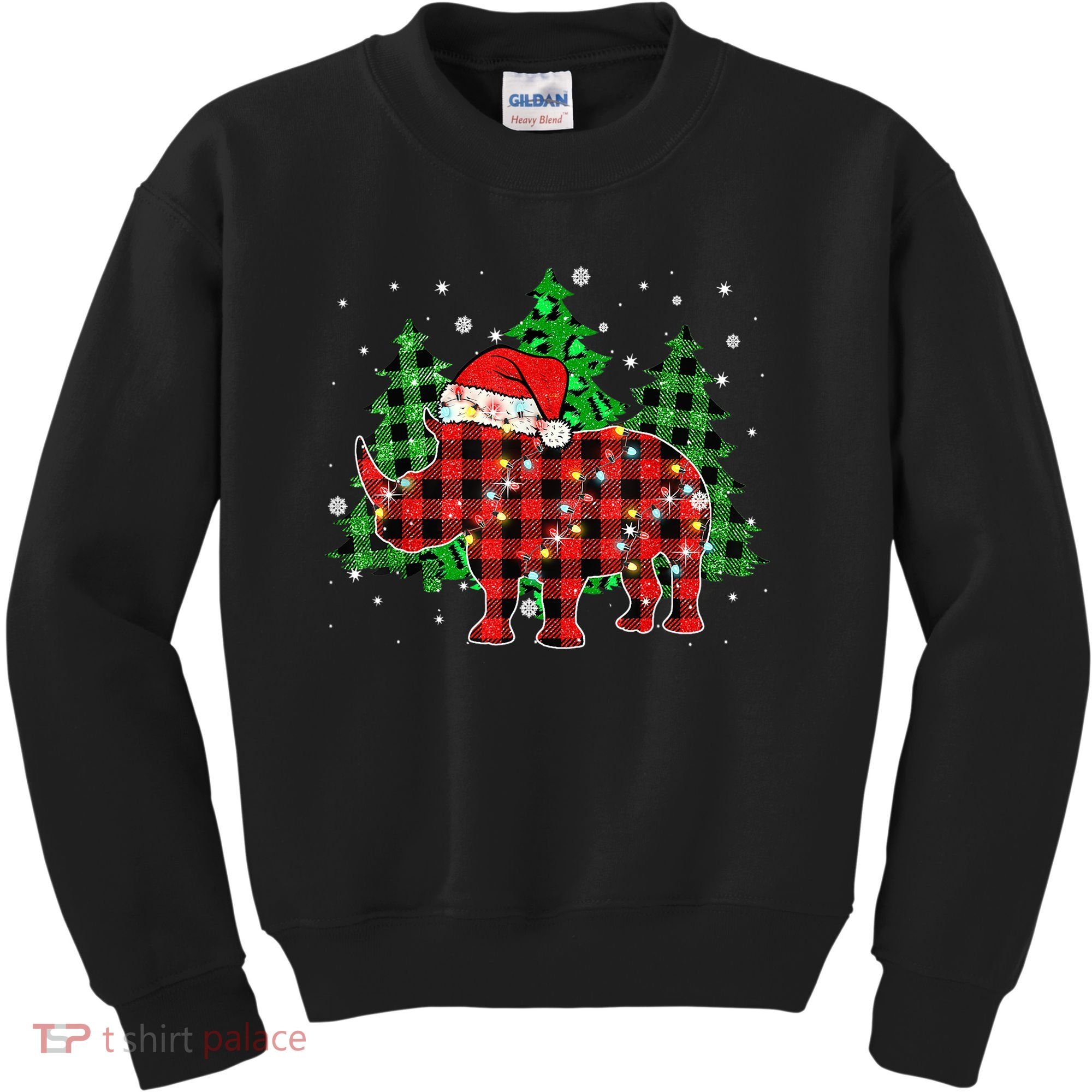 Classic Red & Black Christmas Buffalo Plaid Rhino Pajamas Kids Sweatshirt