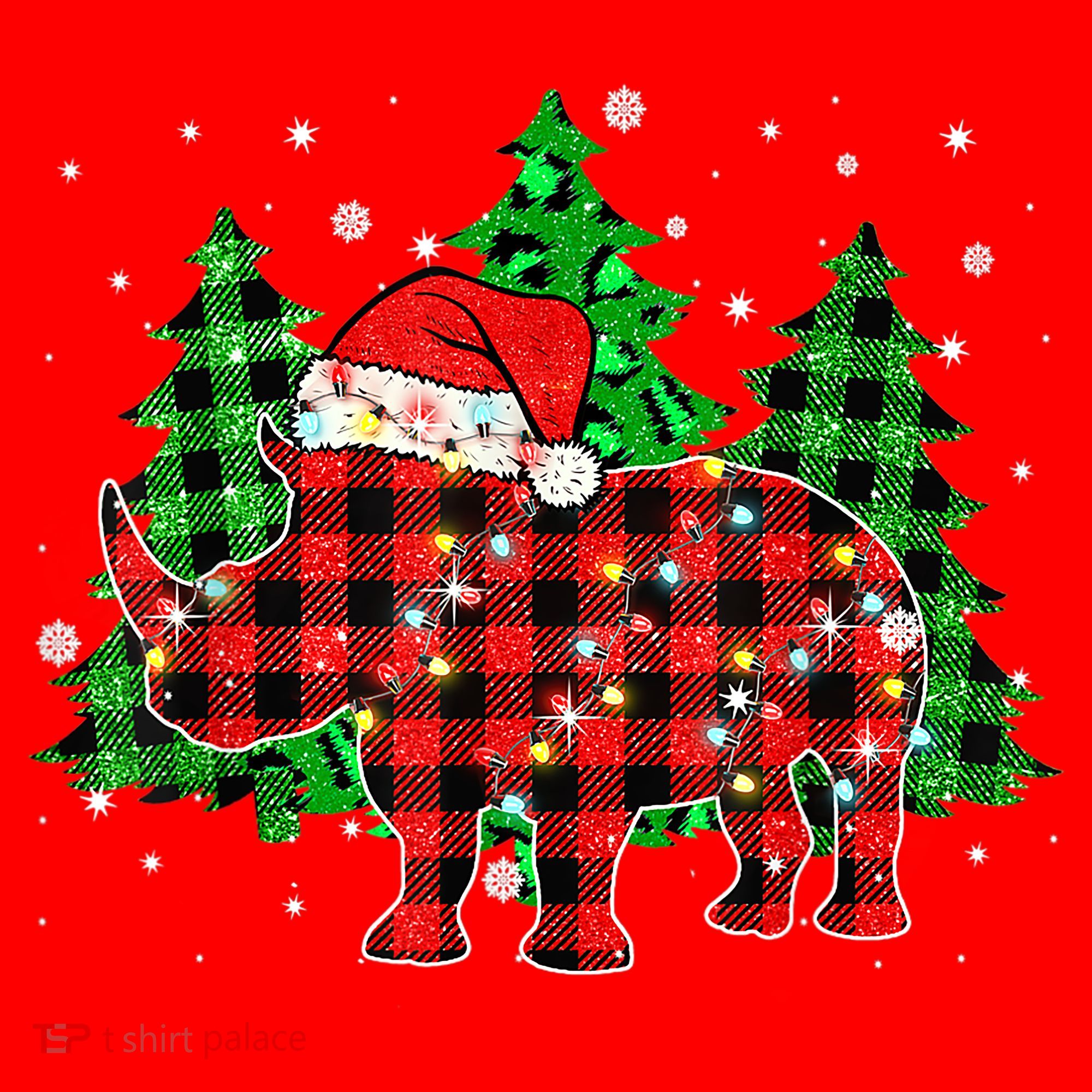 Classic Red & Black Christmas Buffalo Plaid Rhino Pajamas Santa Hat