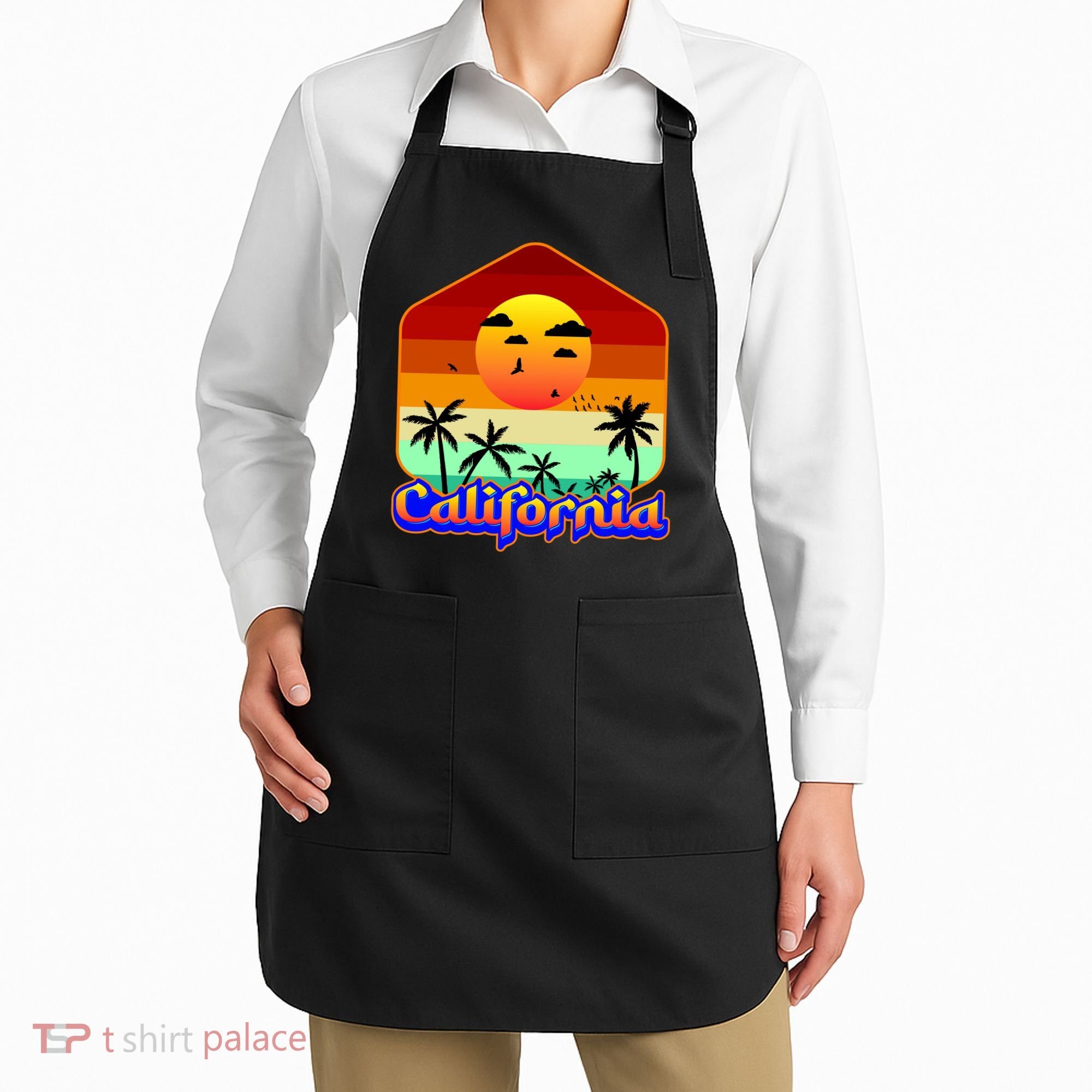 California Retro Beach Sunset Logo Apron