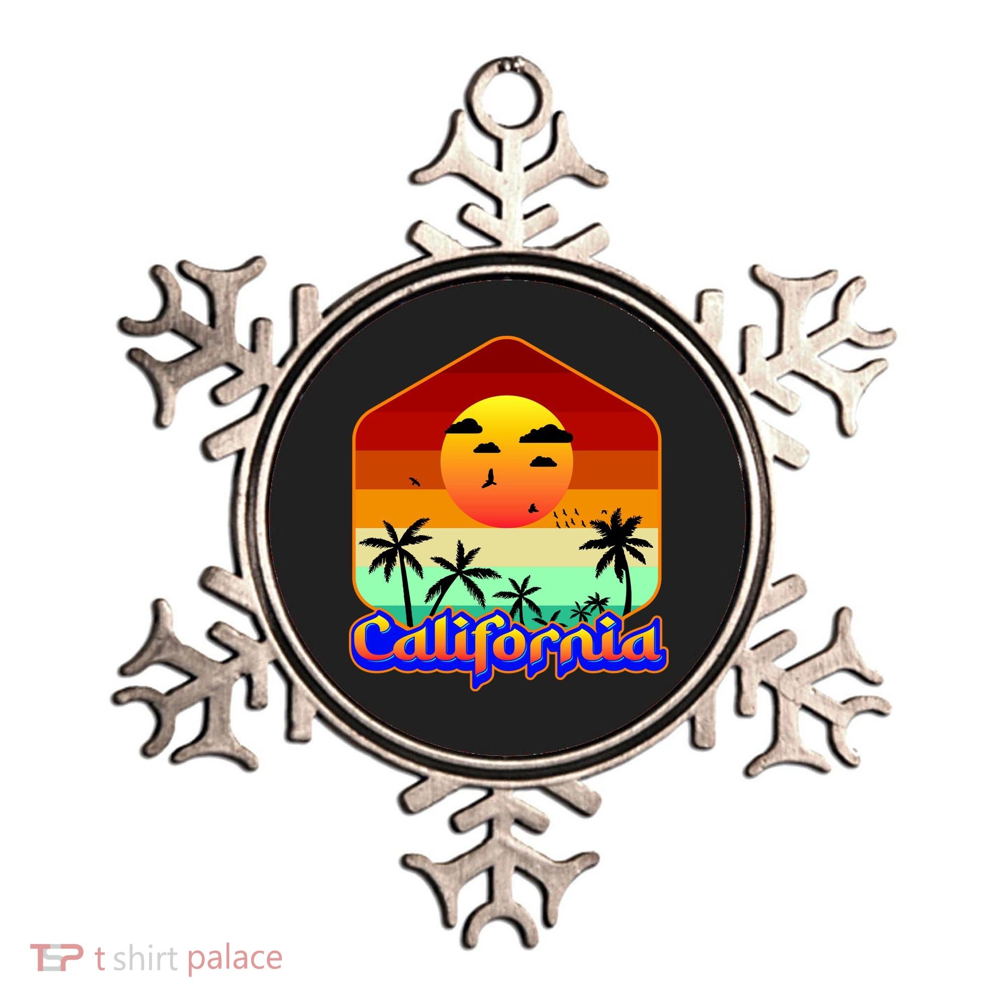 California Retro Beach Sunset Logo Ornament