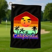 California Retro Beach Sunset Logo Golf Towel thumb 1