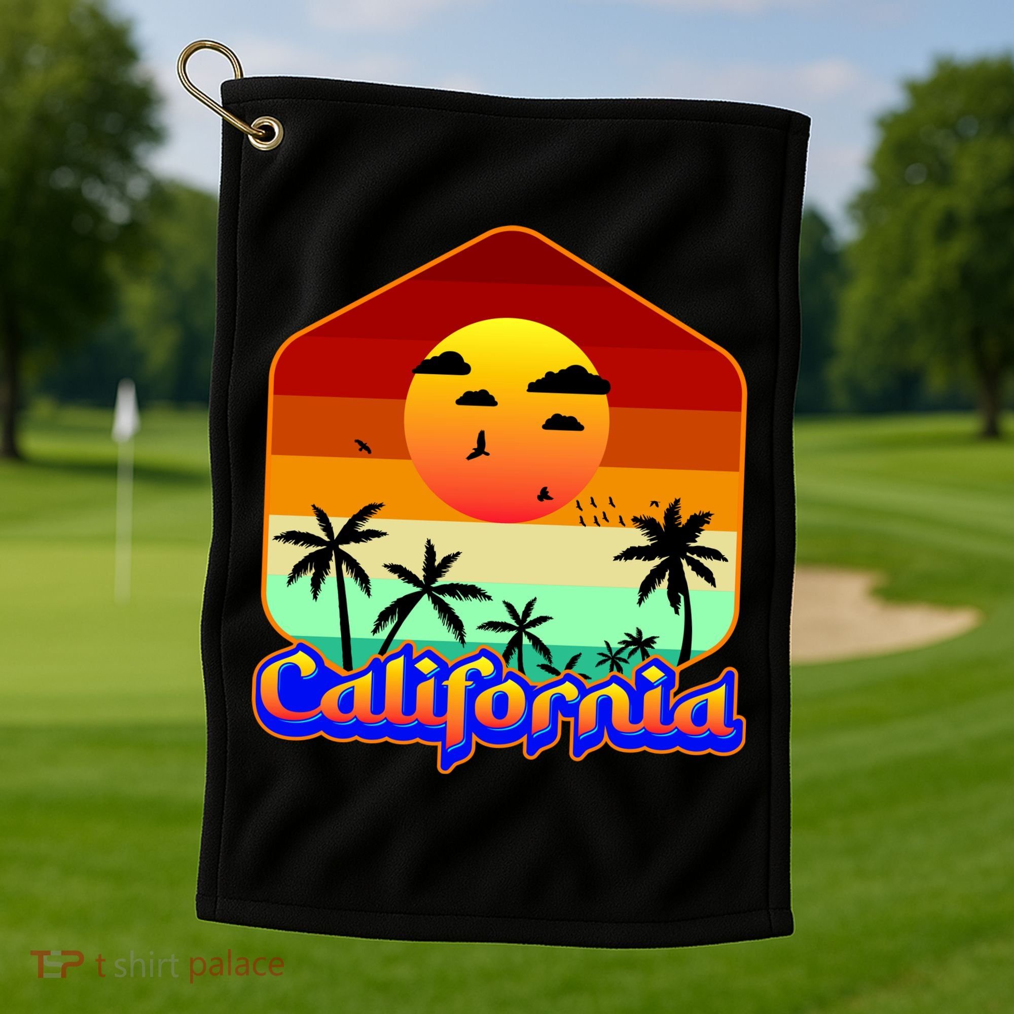 California Retro Beach Sunset Logo Golf Towel