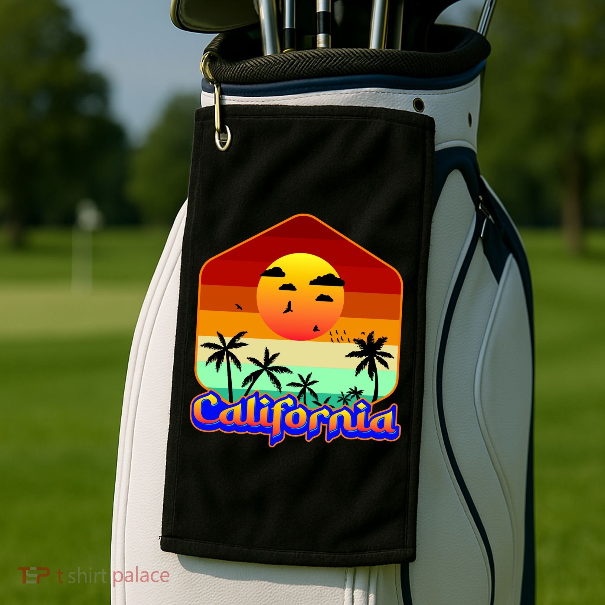 California Retro Beach Sunset Logo Golf Towel