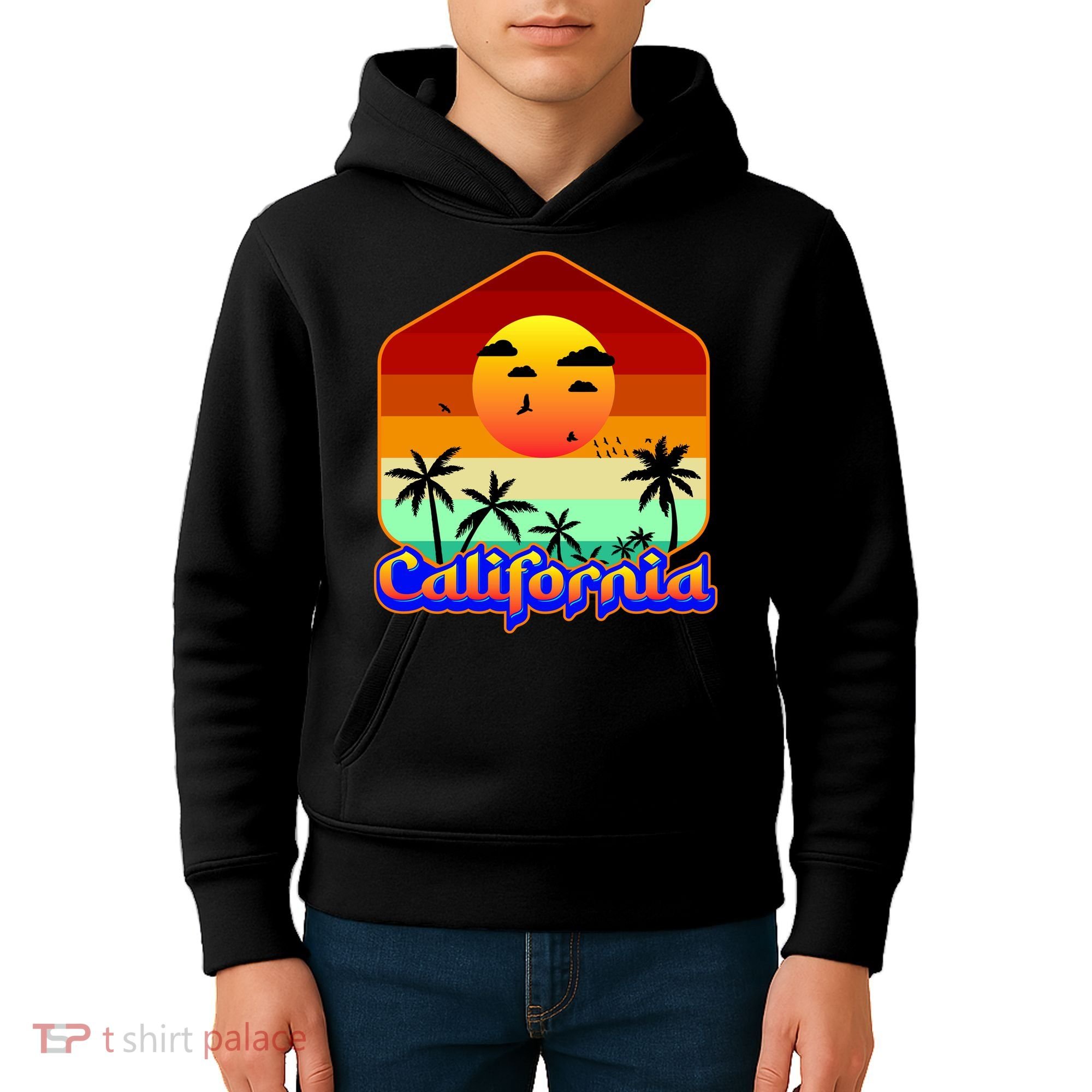 California Retro Beach Sunset Logo Kids Hoodie